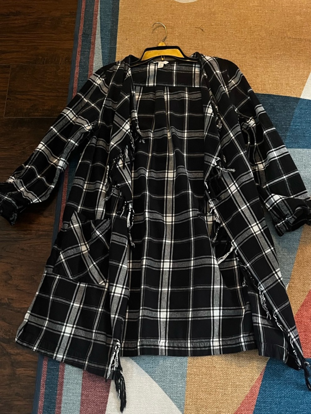 Black & White Plaid Open Front Coat